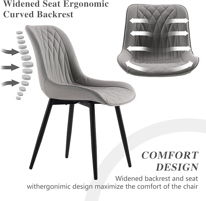 YOUNIKE Dining Chairs Set of 2 with High Backs Grey Mid Century Modern Kitchen & Dining Room Chairs PU Faux Leather Upholstered Wide Seat Accent Chair Comfortable Large Padded Side Living Room Chairs