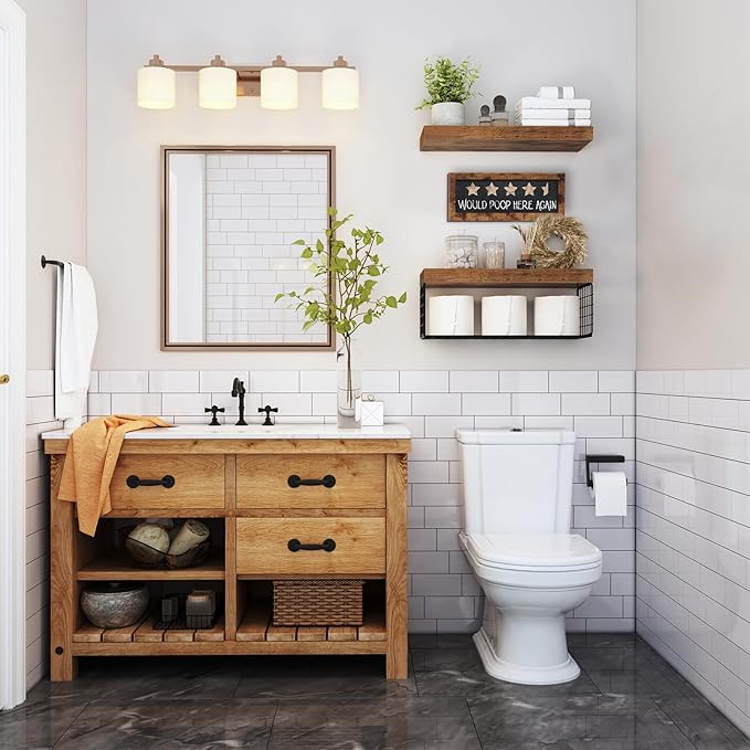 QEEIG Bathroom Shelves Over Toilet - Paper Storage Wall Mounted Farmhouse Decor Decorations Chalkboard Small Floating Shelf 2+1 Set 16 inch, Rustic Brown (021BN)