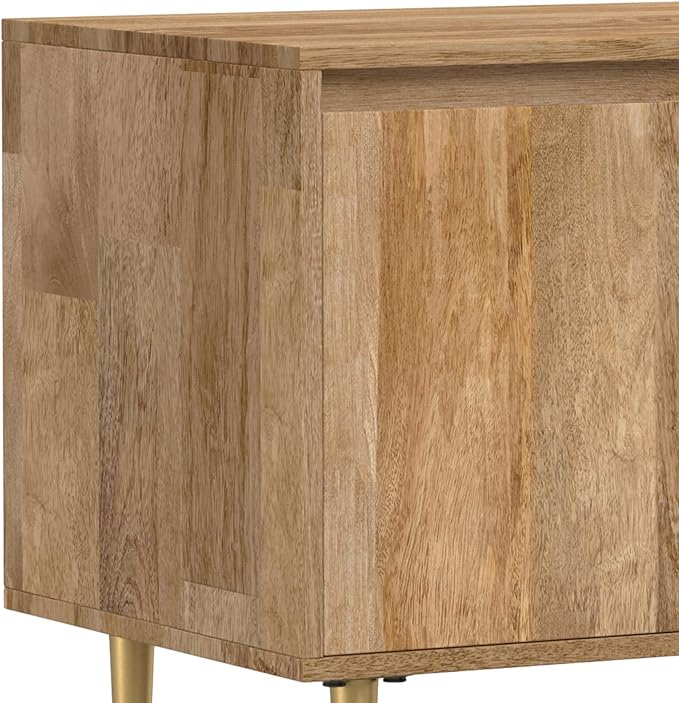 SIMPLIHOME Fallon SOLID MANGO WOOD 60 inch Wide Contemporary TV Media Stand in Natural For TVs up to 65 inches for the Living Room and Entertainment Center