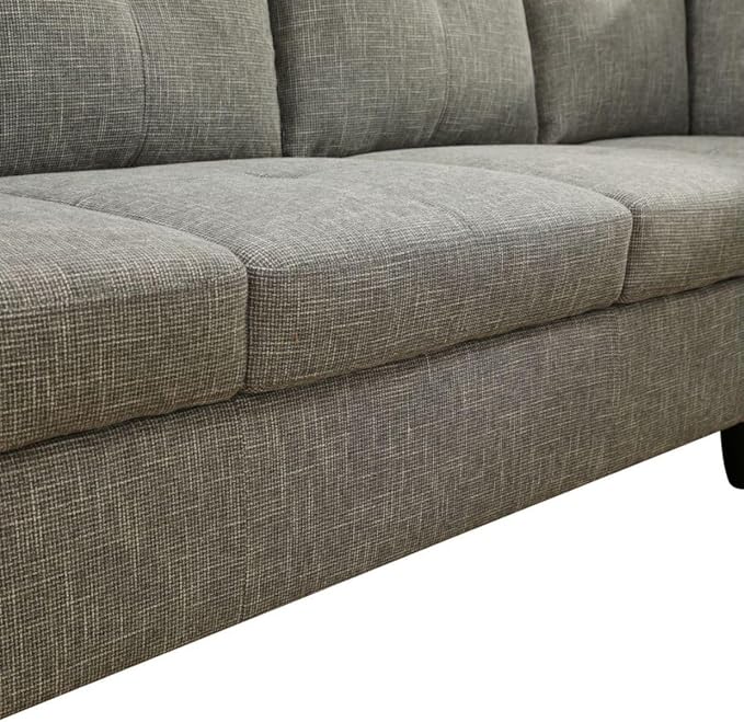 Grey-2 L-Shaped 3-Piece Linen Sofa with Storage Ottoman Set, Sectional Couch Sofa Set for Living Room, Office, Small Space
