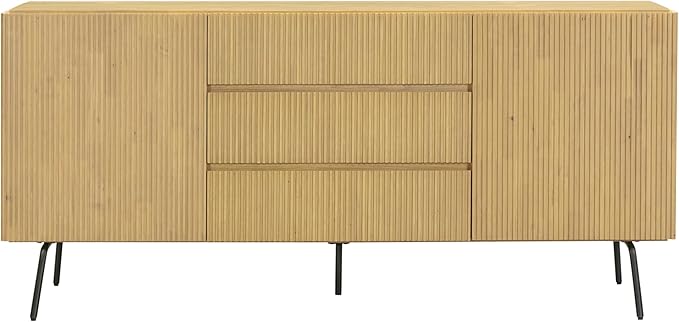 NTC Veil Modern Sideboard with 4 Doors, Buffet Cabinet with Vertical Groove Design and Metal Legs, Storage Cabinet for Living Room, and Hallway, Effortless Assembly, Sand