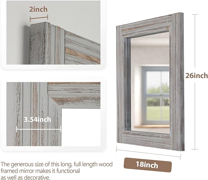 YOSHOOT Hand-Made Wooden Spliced Wall Mirror for Bathroom, Rustic Farmhouse Vanity Mirror, Décor Wall Art, Solid Wood Frame, Vertical or Horizontal Hanging
