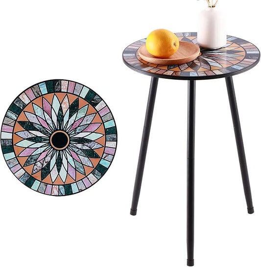 1 Pack Metal Mosaic Round Side Table Small 13.4" End Patio Round Accent Table Garden Corner Stand for Small Spaces Weather-Resistant for Balcony Plant Stand Indoor Outdoor