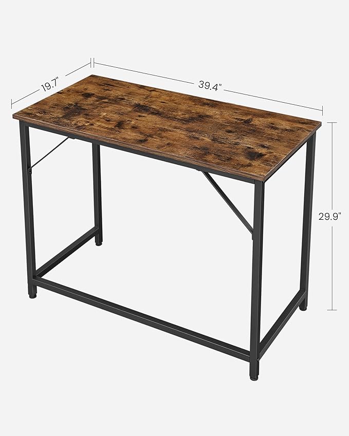 VASAGLE Computer Desk, Gaming Desk, Home Office Desk, for Small Spaces, 19.7 x 39.4 x 29.9 Inches, Industrial Style, Metal Frame, Rustic Brown and Black ULWD41X