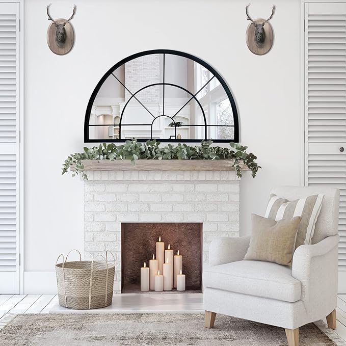 WAMIRRO Arched Window Pane Mirror Decor,Farmhouse Mantel Mirrors for Fireplace/Living Room,24"X40"