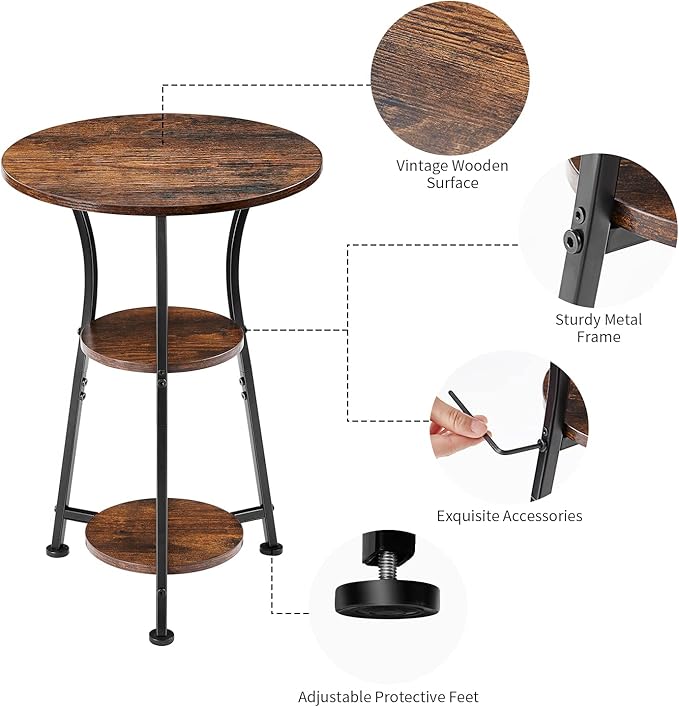 Dulcii Small Round End Table for Narrow and Small Space, 3-Tier Round Accent Couch Beside Table, Modern Side Table Corner Sofa Table Nightstand for Living Room Bedroom