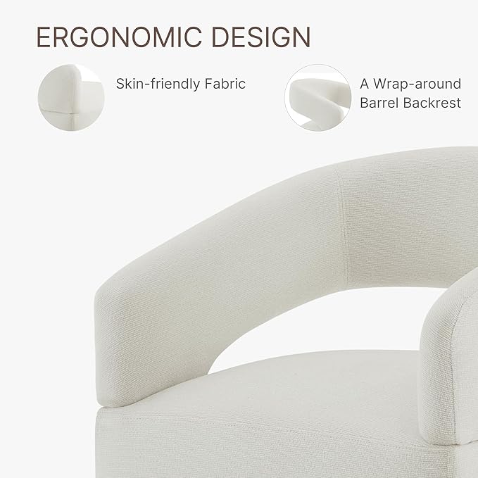 Upholstered Dining Chairs with Removable Casters Barrel Side Armchair with Rollers for Diningroom Bedroom Livingroom Reading Room, Ivory, 1PCS