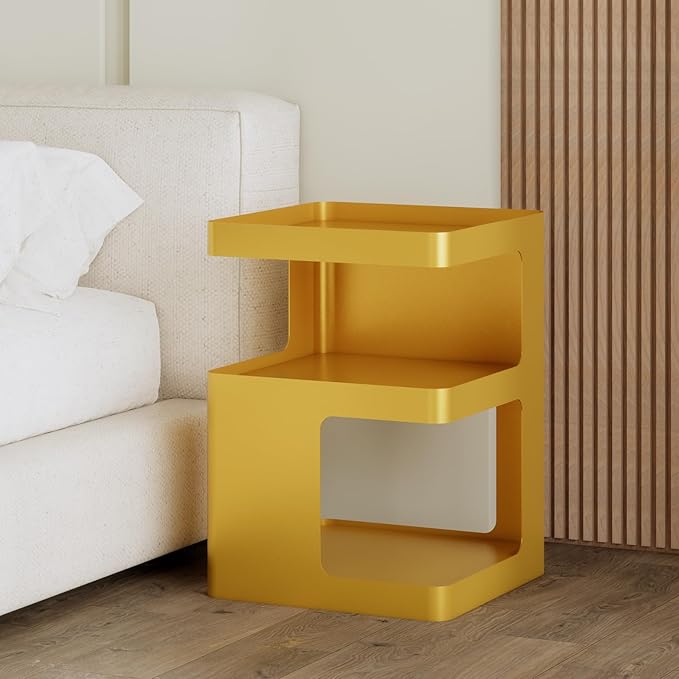 Modern Side Table,Small end Tables for Small Spaces,Gold nightstand,Metal Bedside Tables,Accent Side Table with Storage for Bedroom,Living Room.No Assembly Required