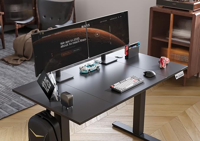 Seang Electric Standing Desk Adjustable Height, 48 x 24 Inch Sit Stand Desk with T-Shaped Frame, 3 Memory Presets & Cable Management for Home Office Computer Workstation, Black Frame/Black Top