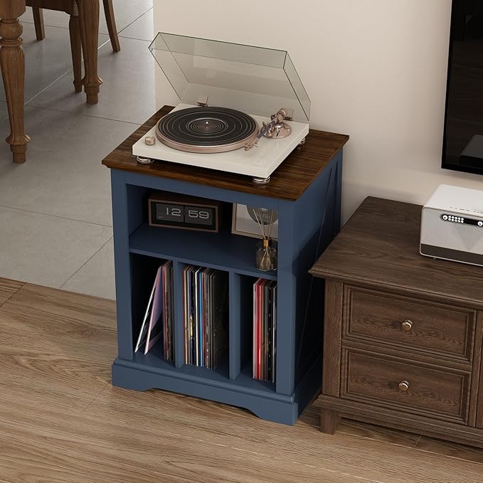 Record Player Stand with Vinyl Record Storage, Large Wood Turntable Stand Cabinet Dispaly Shelf for Living Room,Bedroom,Office,Blue