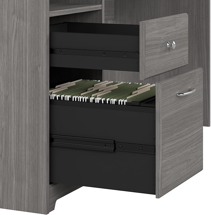 Bush Furniture Cabot L Shaped Computer Desk in Modern Gray | Corner Table with Drawers and Storage for Personal Home Office Workspace