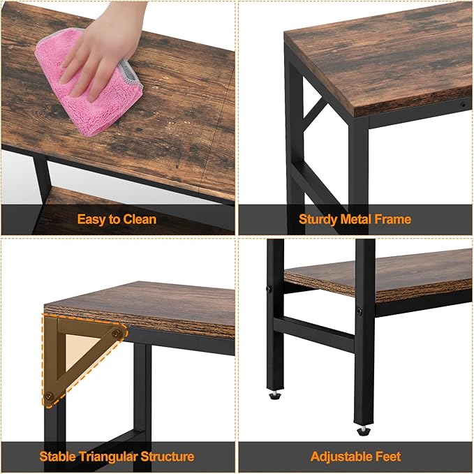 Narrow Console Table, Small Entryway Table with 2 Support Bar, 2 Tier Sofa Table, 29.5" Thin Couch Table, Display Table, Side Table for Living Room, Hallway, Bedroom, Rustic Brown
