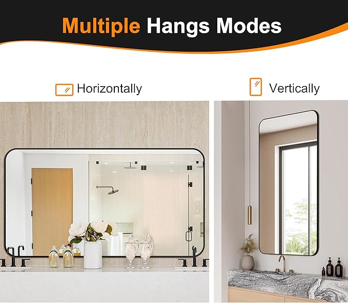 Delma Bathroom Vanity Mirror, Black Framed Bathroom Mirror for Over Sink, High-Definition Bathroom Mirror, Versatile Bathroom Vanity Mirror, Hangs Horizontally or Vertically(55x30, Black)
