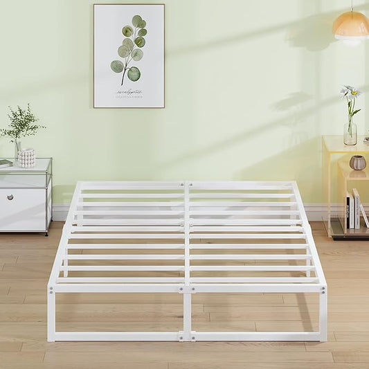 EMODA 12 Inch King Bed Frame, Metal Platform White Bed Frame King No Box Spring Needed, Heavy Duty Steel Slats Support, Easy Assembly, Noise Free