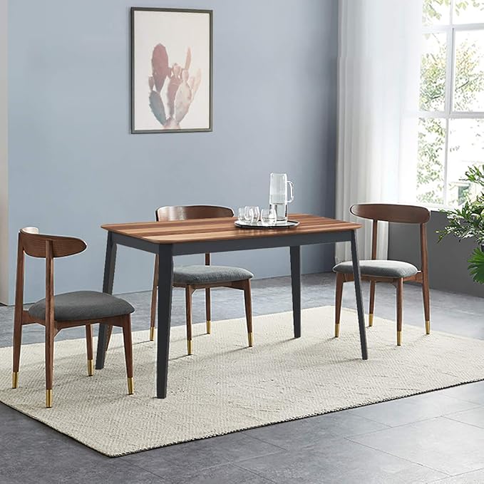 Giantex 43.5" L Rectangular Dining Table, Farmhouse Dinette Table w/ 4 Rubber Wood Legs, Kitchen Dinner Table for Kitchen Dining Room Living Room (Walnut & Black)