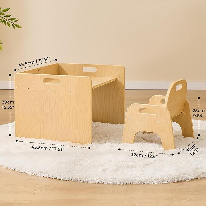 Montessori Weaning Table and Chair Set for Toddler 1-3, Wooden Baby Table and Chair Set for Eating, Laerning & Playing, Montessori Kids Furniture for Home or Preschool