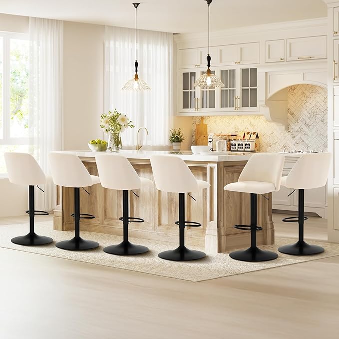 COLAMY Bar Stools Set of 1, Modern Swivel Bar Chairs, Adjustable Upholstered Barstools Counter Height with Full Backrest for Bar, Dining Room, Kitchen Island, Beige
