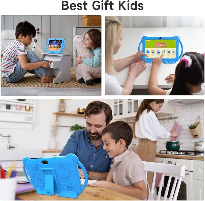 Kids Tablet 7 inch Android 12.0 for Toddler, 4GB RAM 32GB ROM Bluetooth IPS Screen Parental Control Dual Camera Shockproof Case for Educational Games, (1PCS, Blue)