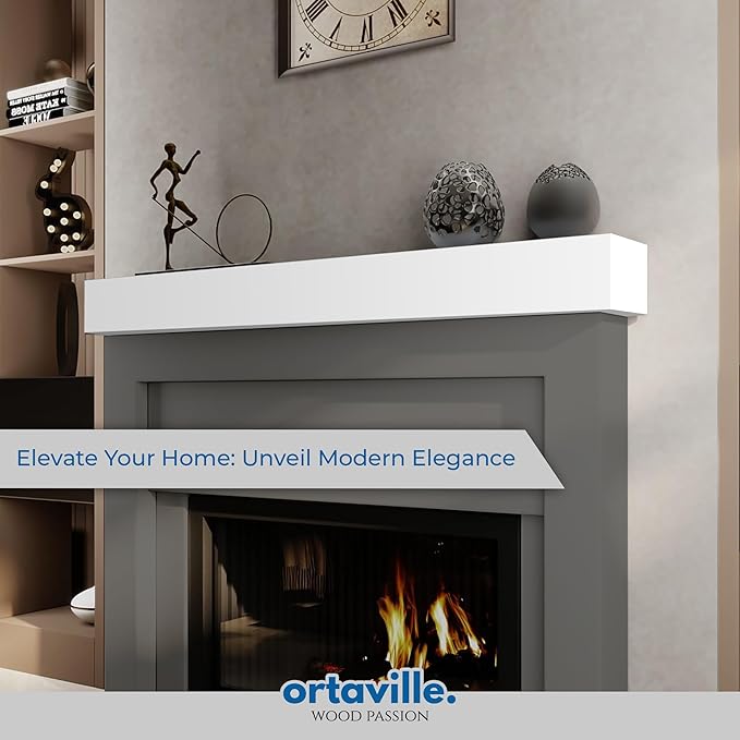 72" Floating Mantel Shelf - Modern White Fireplace Mantel with Matte Lacquer Finish for Living Room Elegance (72", White)