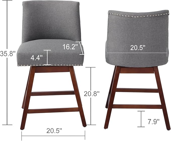 Counter Height Barstools Set of 6,360° Swivel Bar Stools with Back,26 inch Modern Counter barstools,Upholstered Bar Tall Stools for Kitchen Counter,Kitchen Island,Bar, Home (Dark Gray, SET OF 6)