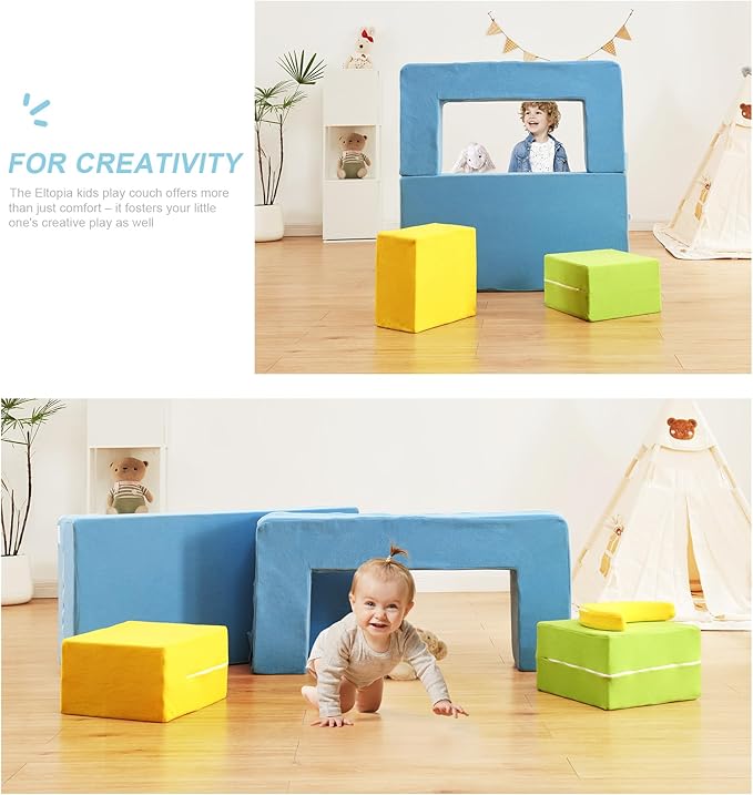 Modular Kids Sofa,Toddler Couch Foam Armchair for Kids,Children Convertible Plush Sofa Play Set,Fold Out SofaBed(Dynami Color)