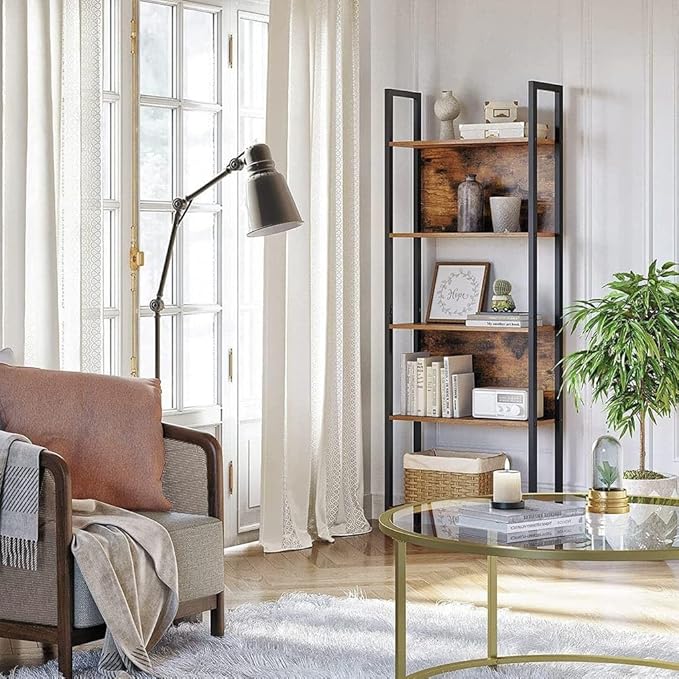 VASAGLE 5-Tier Industrial Bookshelf and 4-in-1 Entryway Coat Rack with Shoe Bench