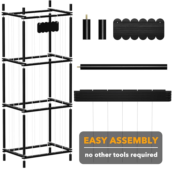 SpaceAid Stuffed Animal Storage Organizer, Wood Animals Zoo Toy Plushies Storage Holder, Large Capacity Plush Toy Cage for Playroom Organization, 22.8" Wide, Black