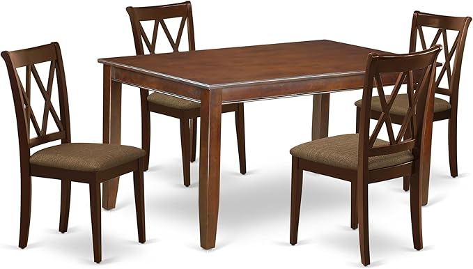 East West Furniture DUCL5-MAH-C 5 Piece Kitchen Table Set for 4 Includes a Rectangle Dining Table and 4 Linen Fabric Dining Room Chairs, 36x60 Inch, Mahogany