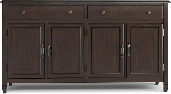 SIMPLIHOME Connaught SOLID WOOD 67 inch Wide Traditional Large Sideboard Buffet Storage Cabinet in Dark Chestnut Brown for the Living Room, Entryway and Family Room