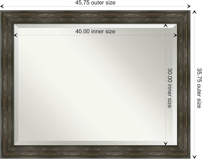 Amanti Art Brown Wall Mirror 36x46 Rail Rustic Char Rectangle Bathroom Mirror for Wall Decor Living Room, X-Large Country Rustic Frame, Hangs Horizonally and Vertically, Bathroom Decor, Beveled Edge