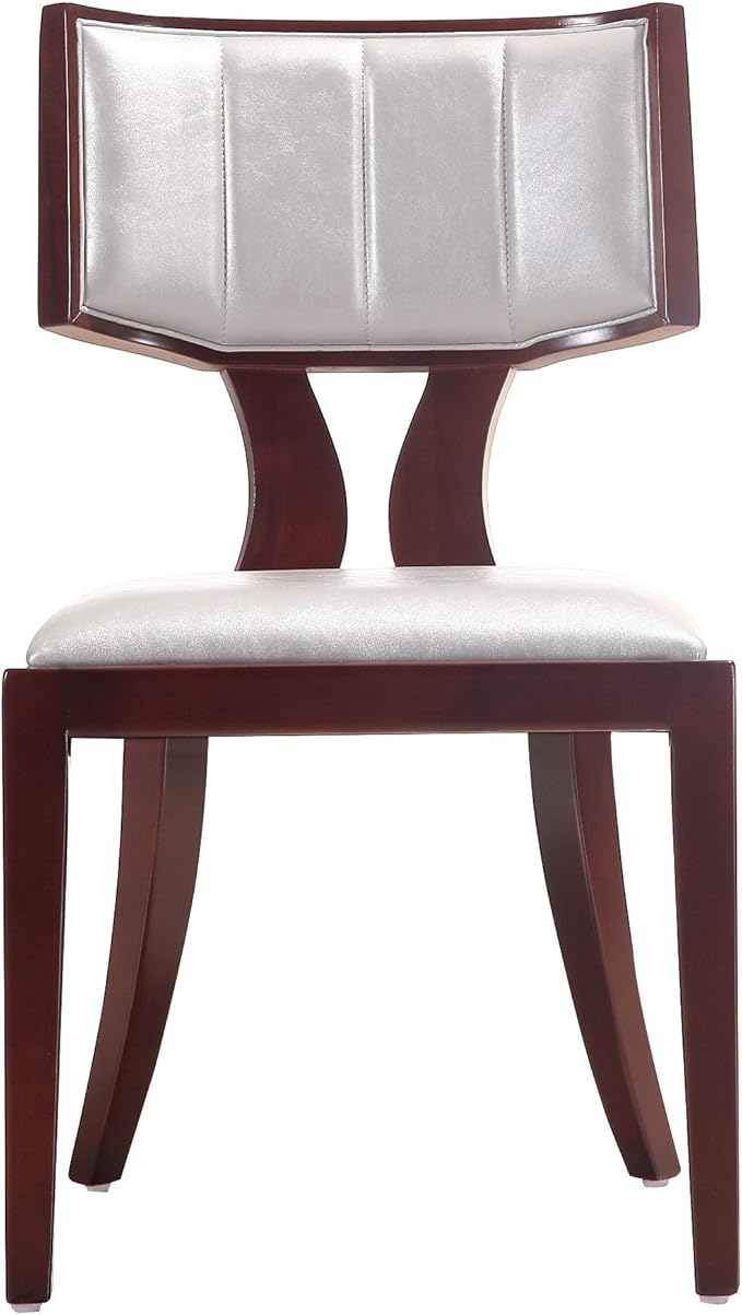 Manhattan Comfort Pulitzer Faux Leather Dining Chairs Set of 2, Solid Beech Wood with Walnut Finish, Iconic Greek Design, Fully Assembled Accent Kitchen Furniture, Silver