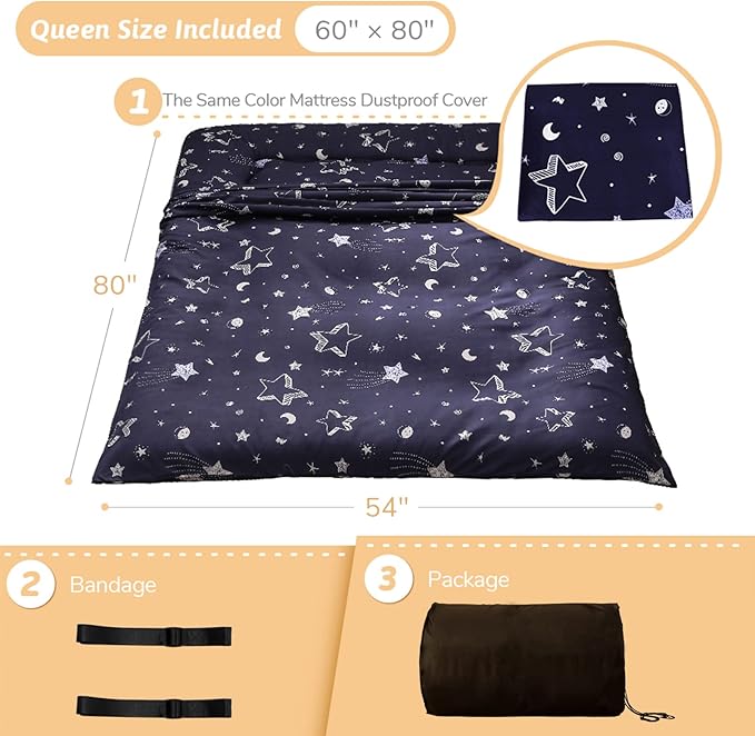 Navy Star Futon Mattress Japanese Floor Mattress Tatami Floor Mat Foldable Bed Portable Camping Mattress Kids Sleeping Pad Floor Lounger Couch Bed Queen Size