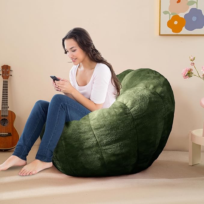 Pumpkin Bean Bag Sofa Chair, Bean Bag Chair with Filler for Teens, Kids, Toddler, Comfy and Lazy Sofa for Dorm, Apartment, Living Room and Bedroom, Dark Green