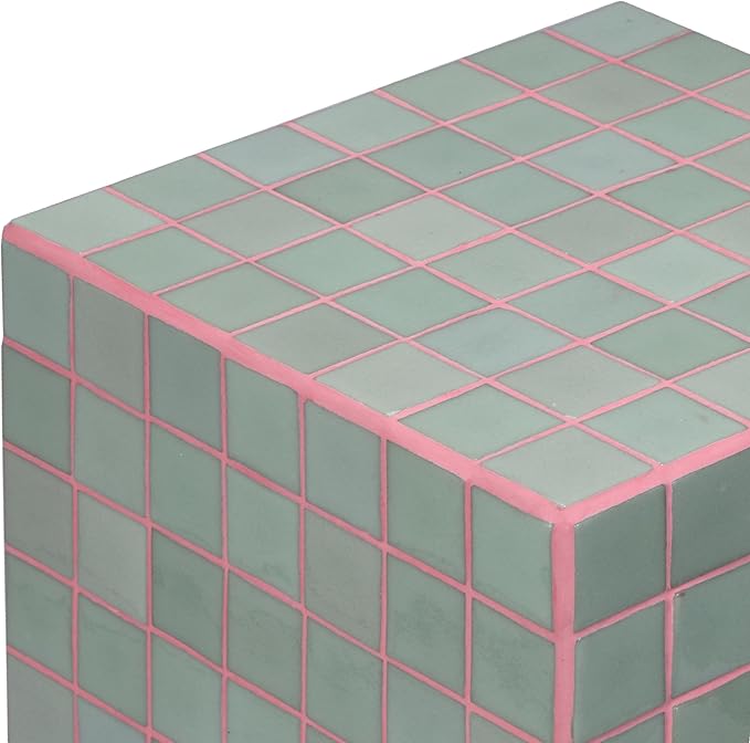 JONATHAN Y END2000F Callista 18" Modern Bohemian Ceramic Tiled Rectangle End Table, Side Table, Accent Table for Living Room, Bedroom, Sage Gray/Pink