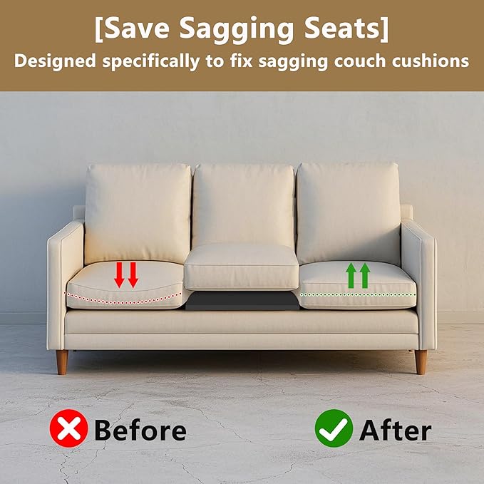 moonoom 22"x22" Couch Cushion Support, Black Sofa Cushion Sagging Repair, Curved High Density Foam Replacement for Furniture Sagging Seat Sectional Loveseat Chair (2 Pcs)