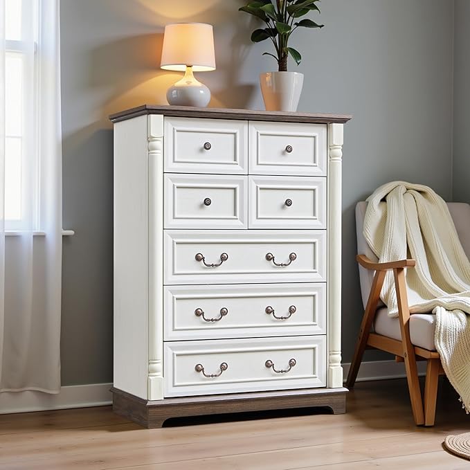 31.5" Farmhouse Sideboard Buffet Cabinet with Storage, Kitchen Buffet Storage Cabinet with 7 Drawers, Modern Wood Accent Sideboard for Living Room, Kitchen, Hallway(Antique White)
