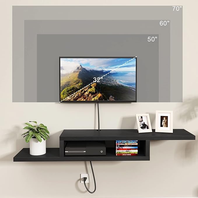 ChooChoo Floating TV Stand Shelf, Wall Mount Entertainment Center, 60” Media Console Stand for Living Room, Bedroom, Black