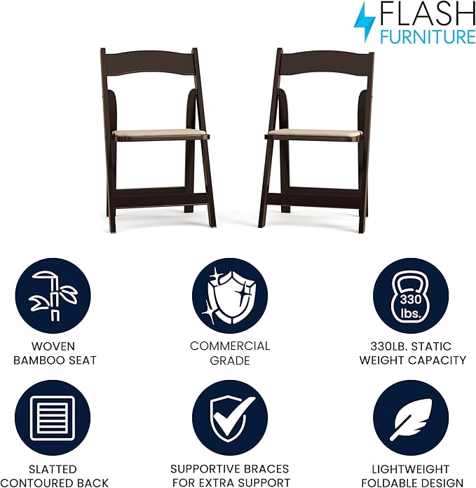 Flash Furniture 2 Pack HERCULES Series Fruitwood Wood Folding Chair with Vinyl Padded Seat