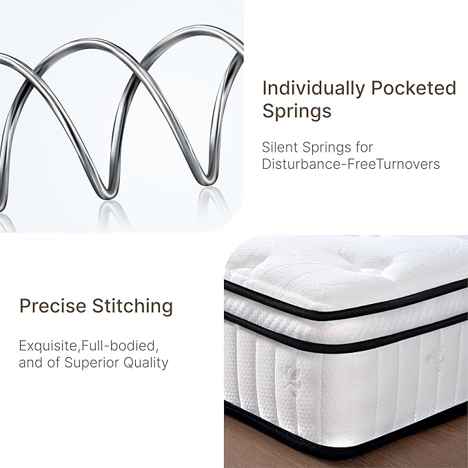 Queen Size Mattress, 10 Inch Medium Firm Foam Hybrid Mattress with Individual Pocket Springs for Motion Isolation & Edge Support, Mattress in A Box CertiPUR-US Certified