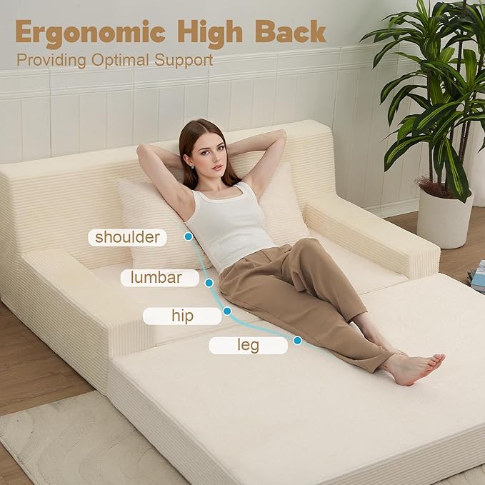 MeMoreCool Boneless Folding Sofa Bed Queen, Corduroy Convertible Sleeper Chair, Foldable Foam Mattress Chair, Comfy Fold‑Out Futon Couch Bed, Large Floor Sofa Couch for Living Room Guest