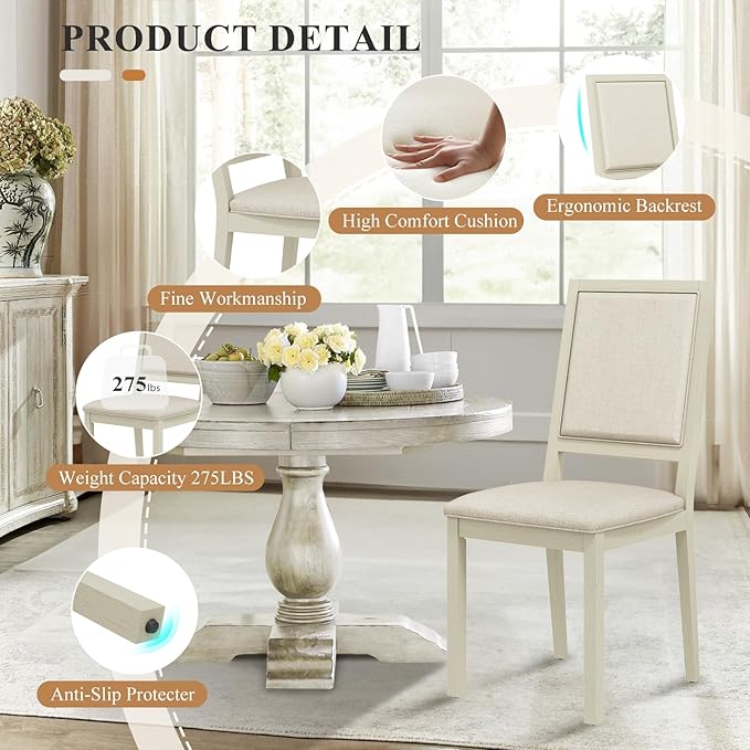 COLAMY Upholstered Dining Chairs Set of 4, Mid Century Modern Dining Room Chairs, 19 Inch Kitchen Chairs with Back for Dining Room Restaurant, Ivory