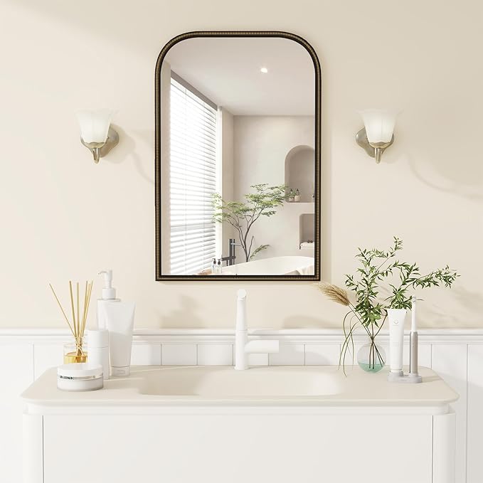 Axeman 32x48 Rounded Rectangular Wall Mirror, Decorative Bathroom Mirror, Traditional Vintage Wall Mounted Mirror with Beaded Frame for Accent Living Room Vanity Bedroom Entryway, Black