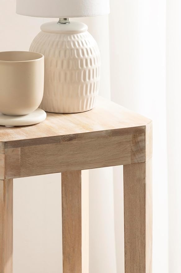 Kate and Laurel Talcott Modern Square Wood Drink Table, 12 x 12 x 28, Light Natural, Transitional Decorative Two-Tier Pedestal Table for Use as Plant Stand Indoors or Living Room Decor Accent