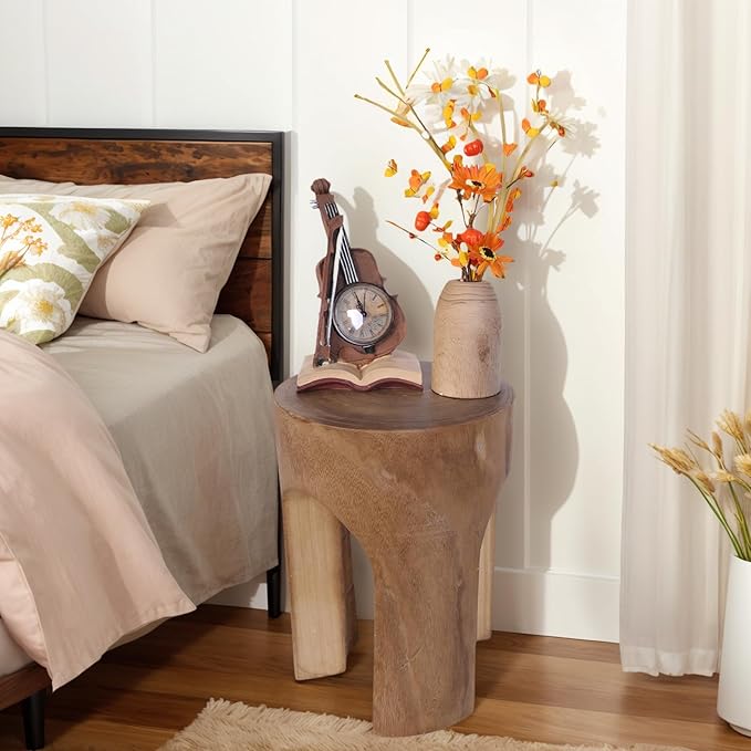 Athaliah Wood Side Table Stump, 15.75" H Rustic End Table Stool, Round Wooden Tree Stump for Garden Patio Lawn Home Decor