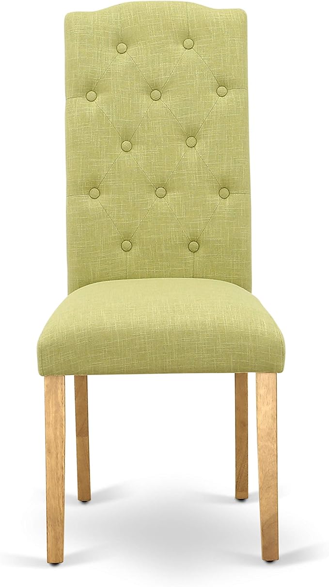 East West Furniture ESCE3-OAK-07 3 Piece Dinette Set for Small Spaces Contains a Round Dining Table with Pedestal and 2 Limelight Linen Fabric Upholstered Chairs, 30x30 Inch, Oak