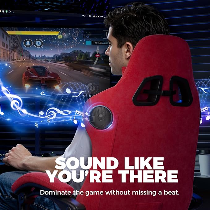 GTPLAYER ACE-PRO Music Gaming Chairs – Built-in Speakers, App Support & Bluetooth Control, Footrest & Pocket, Gamer Chair for Adults, Cherry Red - Velvet