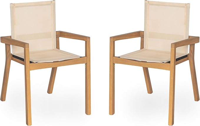 Merax Mesh Seating Solid Wood Dining Chairs Set of 2, French Country Style Accent Side Seating Furniture for Kitchen, Living Room, Textile Back, Beige