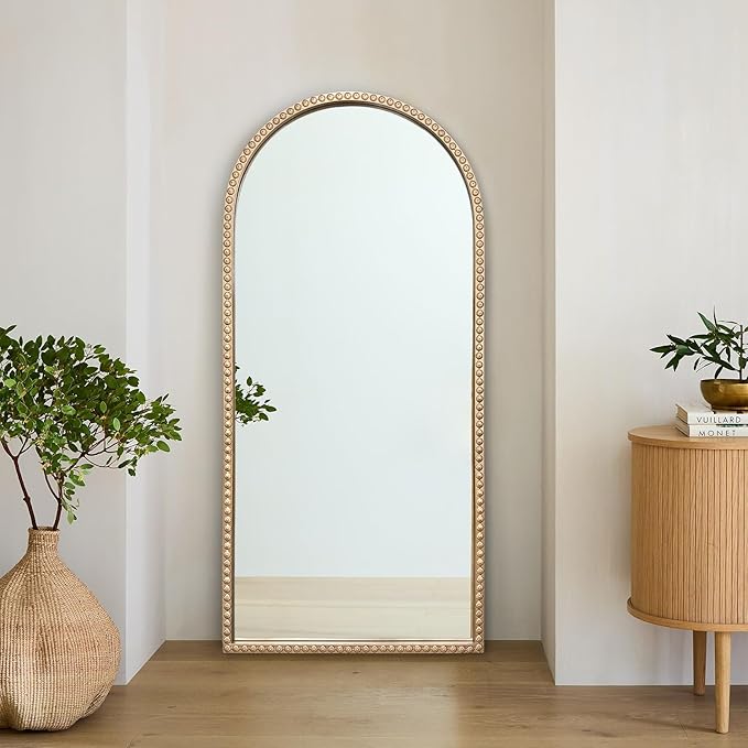 Gold Arched Mirror, 22"x47" Arch Vanity Mirrors for Bathroom, Decorative Accent Mirror with Metal Beaded Frame, Large Vintage Mirrors for Fireplace Bedroom Entryway Hallway Living Room