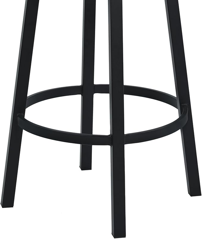 Armen Living Madrid 26" Seat Height Swivel Modern Ford Black Faux Leather and Black Finish Bar Stool for Kitchen Island Counter