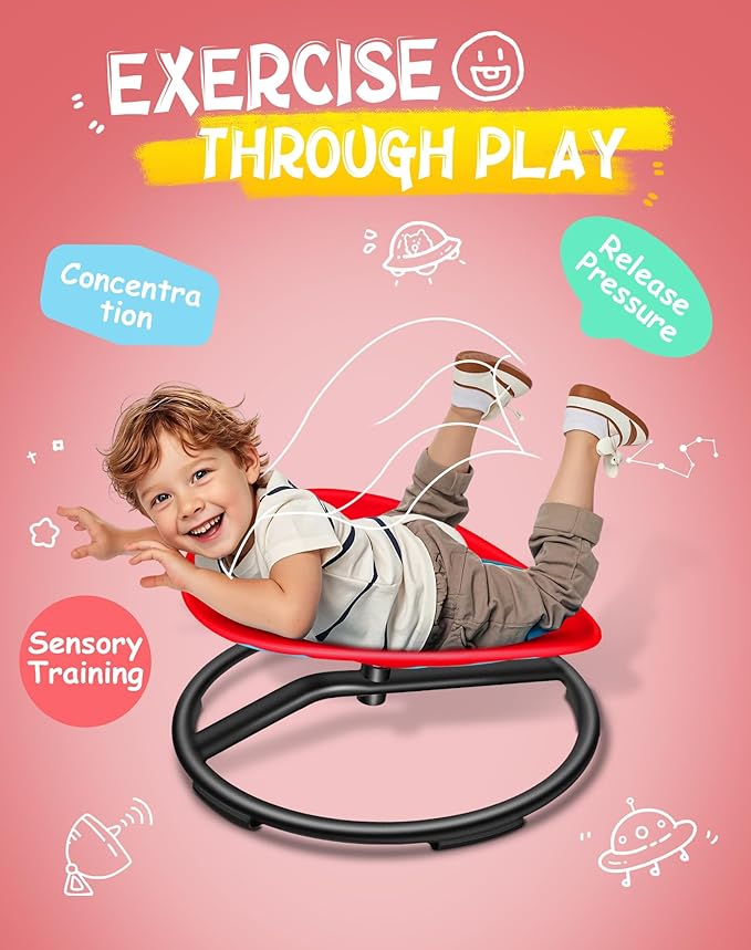 Spinning Chair for Autistic Kids, Sensory Swivel Chair, 220LBS Weight Capacity, Sensory Toy for Children with ADHD/Autism, Training Body Coordination, 3+ Years (Red)
